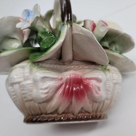 Italian Nuova Capodimonte Porcelain Flower Basket Roses Decor Pd114 - Picture 3 of 11
